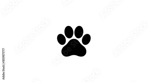 Black paw print vector icon featuring a silhouette animal footprint design for a pet dog or cat web button illustration