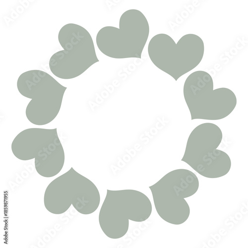 Simple circular frame made of bold blue heart shapes arranged in a clean, modern ring. Minimal and playful design perfect for Valentines Day, love themed graphics, cards, stickers, and invitations