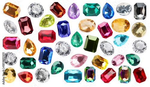 Obraz na płótnie Set of bright gemstones isolated on white