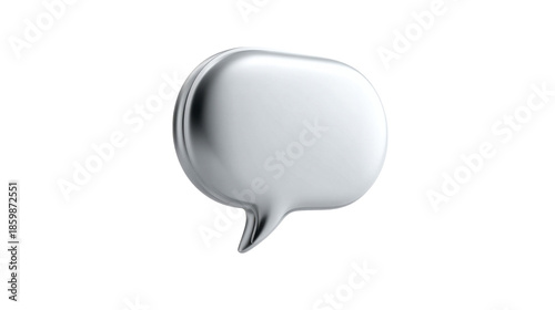 Glossy silver speech bubble icon symbolizing online chat and digital messaging perfect for contemporary user interfaces social media applications and business communication concepts