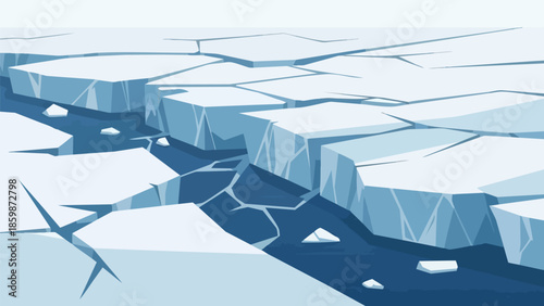 Vast arctic ice floes fracturing into intricate patterns across a serene yet stark polar seascape revealing deep cerulean waterways in a frigid