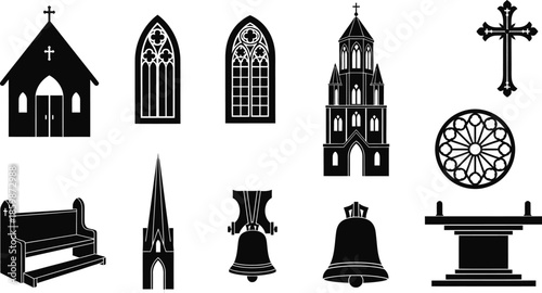 Church architectural elements and christian symbols