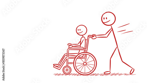 A family of people including a man and woman on a wheelchair enjoy a fun exercise session together in this sports illustration featuring a cyclist and bike silhouette vector