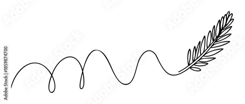 Elegant continuous line drawing featuring a delicate flowing path culminating in a graceful botanical feather shape perfect for subtle decorative accents and web graphics