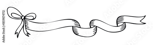Elegant hand drawn scroll with a decorative bow perfect for adding a classic design accent or a vintage graphic to invitations, certificates, or banners for events and promotions.