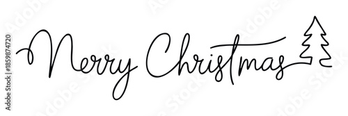 Elegant black script Merry Christmas text with an abstract Christmas tree symbol suitable for winter holiday season decorations festive event invitations and promotional materials