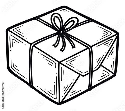 Stylized parcel box with a festive bow, perfect for conveying themes of presents, deliveries, celebrations, and special occasions in marketing campaigns and graphic assets.
