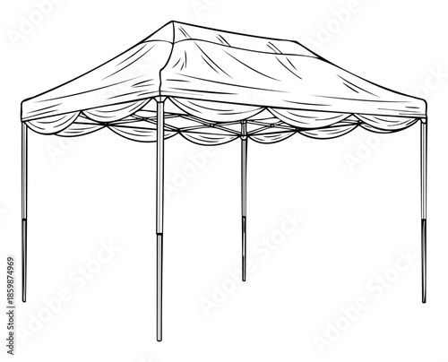 Portable popup canopy tent drawing providing temporary shade and shelter for outdoor events, market stalls, festivals, and backyard gatherings