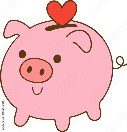 Cute piggy bank with heart top, symbolizing savings and love for money. Perfect for financial themes and children