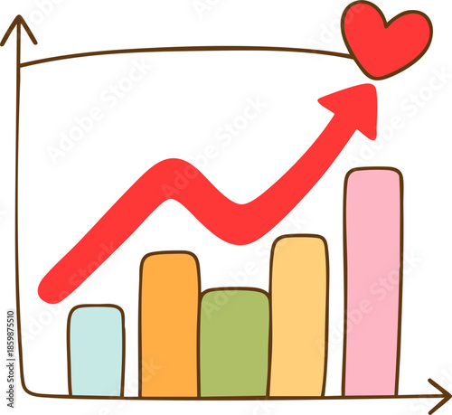 Colorful graph with upward trend and heart symbol, representing growth and positivity in finance or business