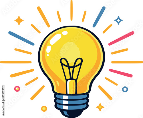Cartoon graphic illustration of a lightbulb depicting a brilliant idea for creative innovation