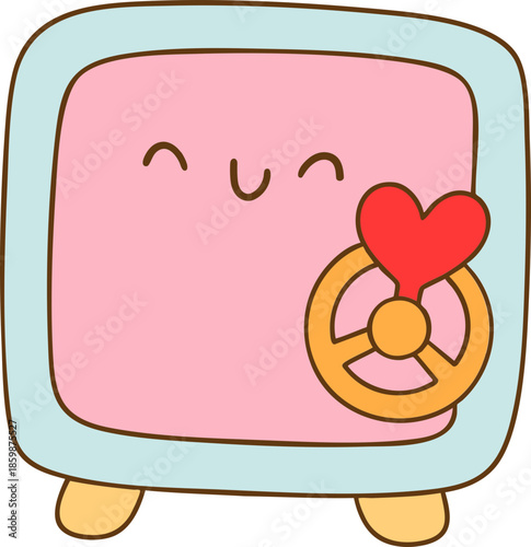 Cute money box with smiling face and heart shaped lock, perfect for saving coins and adding charm to any room