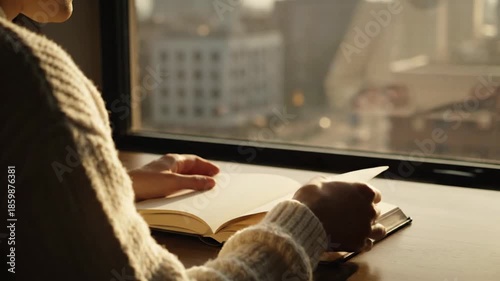 Reading and Daydreaming by Window in Cozy Morning Setting