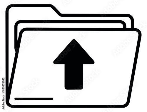 Line art illustration of a folder depicting an upload arrow for data transfer