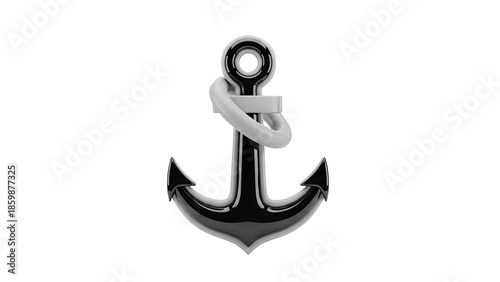 Shiny Black Anchor with White Rope Detail
