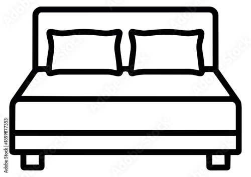 Line art illustration of a bed depicting a sleeping space for home and hotel rooms