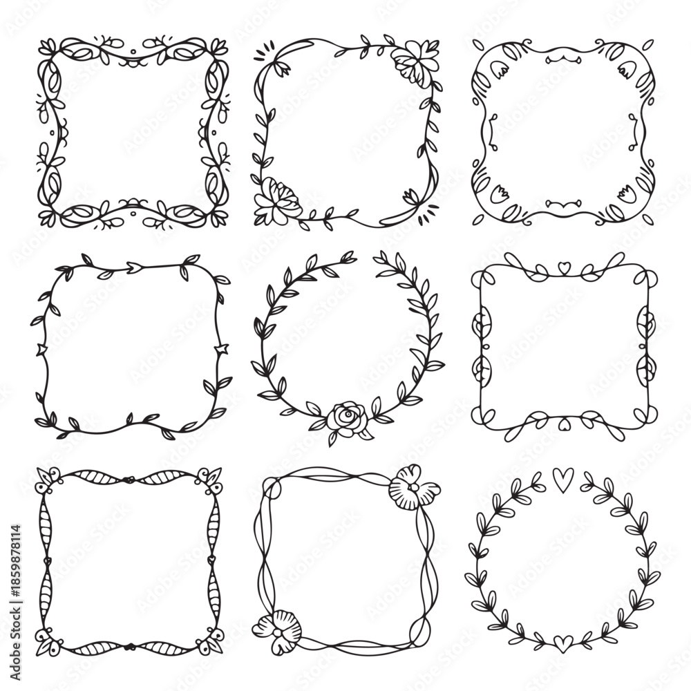 Obraz premium Hand-Drawn Whimsical Romantic Frames & Borders Collection