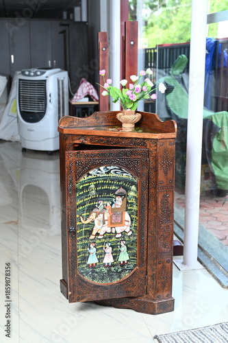  corner table-bedside table-storage table-bedroom furniture-beautiful carved-new design-modern furniture-front view-furmiture-brown