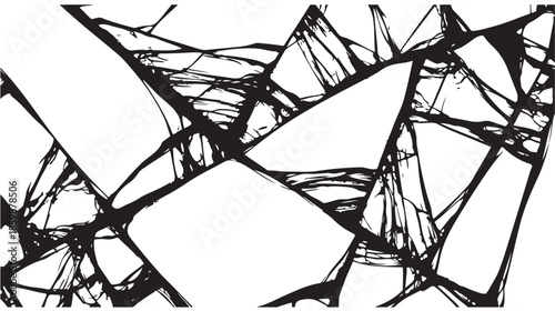 Shattered Glass Fragments in Dramatic Black and White Chaos with Sharp Edges for Design Element