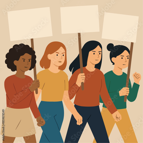 Women Holding Empowerment Signs International Women's Day Art