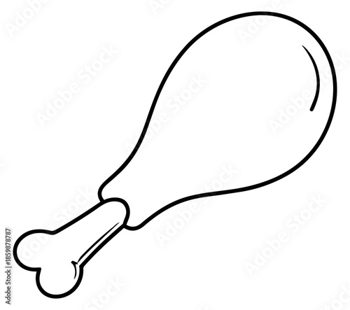 Hand drawn line art illustration of a chicken drumstick depicting a meal ingredient for culinary projects