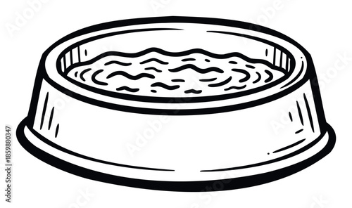 A simple graphic depiction of a pet food bowl with wavy lines inside representing nourishment, perfect for veterinary clinic promotions, animal care blogs, or product packaging designs.
