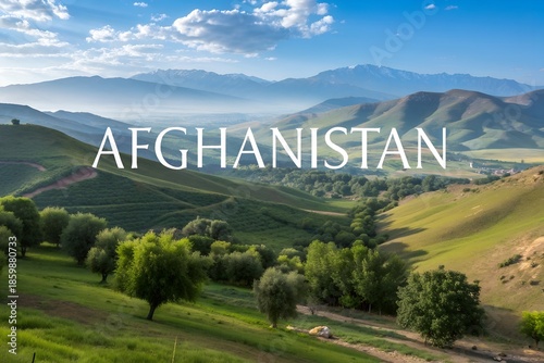 Afghan nature landscape travel tourism destination Asia vacation advertising promotion scenic mountains rivers deserts text Afghanistan travel gear journey adventure marketing poster concept design