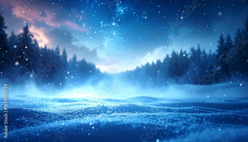 青い光が広がる静かな冬の雪背景