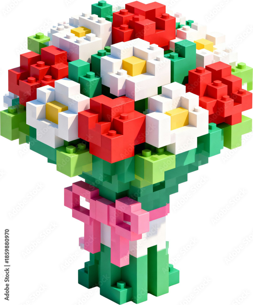 Obraz premium 복셀 블록 스타일 웨딩 꽃다발 일러스트 요소