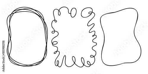 Collection of abstract handdrawn irregular organic shapes and squiggly line frames perfect for creative visual communication and decorative graphic design projects