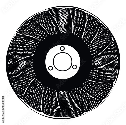 Utility flap disc tool featuring a textured abrasive surface and central mounting holes suitable for industrial grinding and sanding operations in various workshops and construction settings