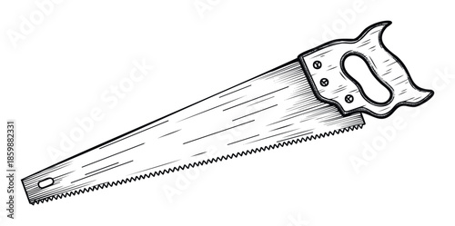 Traditional hand saw tool sketch for woodworking projects and building crafts symbolizing craftsmanship and manual labor in home improvement visuals.