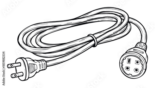 Electrical power cord with a two prong plug and four hole socket for extending reach and powering appliances in homes, offices, or industrial settings