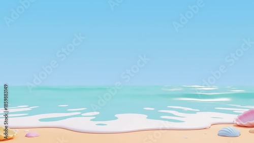 Whimsical 3D Cartoon Beach Animation Background Serene Ocean Waves and Sandy Shoreline