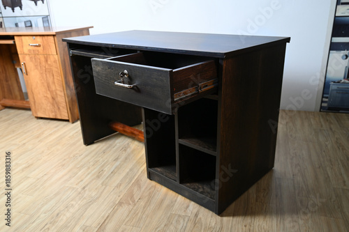 Table-computer table-office table-drawer-keyboard tray-wooden table-modular-new design-shelf-front view-black