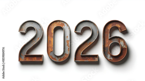 2026 Metallic Numbers with Rusty Vintage Texture - Industrial Background for Future Calendar and Countdown Design