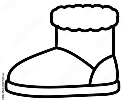 Simple line art illustration of a fuzzy boot depicting warm footwear for winter fashion