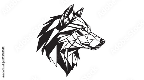 Geometric Wolf Head in Modern Minimalist Style with High Contrast Black and White Lighting for Logo Design