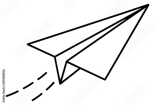 Hand drawn line art illustration of a paper airplane depicting motion for concepts of communication and travel