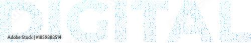 Digital Technology Typography with Electronic Circuit Lines. Central Computer Processors, CPU, Motherboard, and Digital Chip Concept