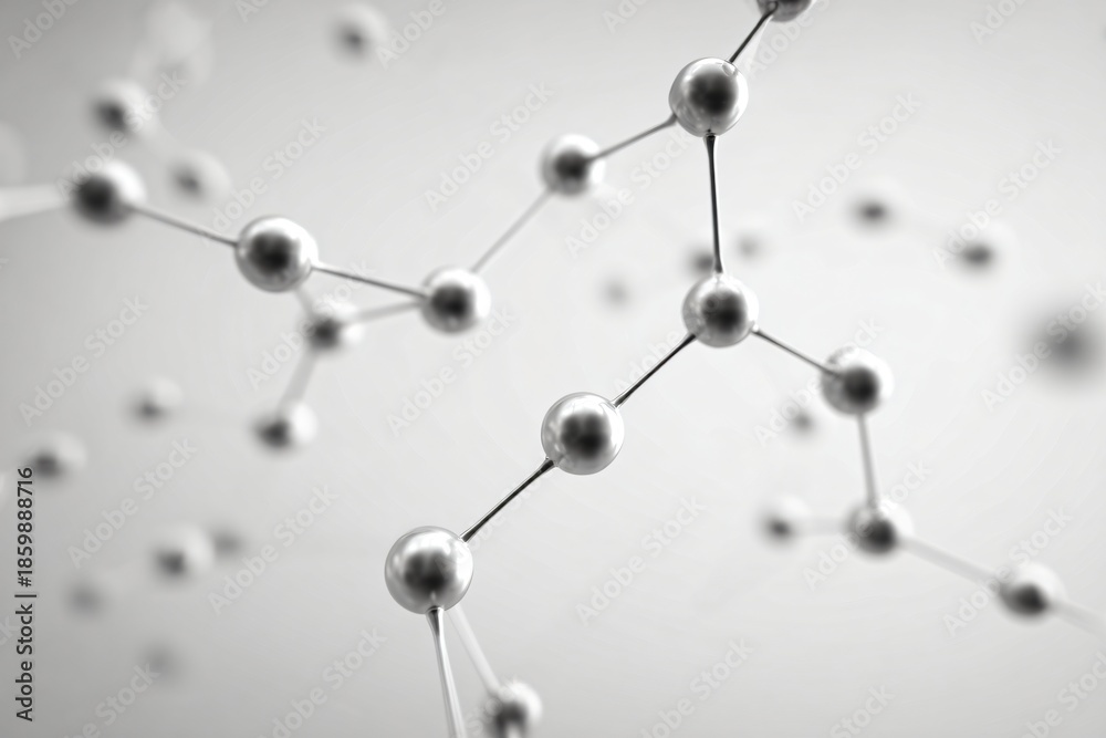 Obraz premium A close-up view of molecular structure showcasing interconnected spheres and bonds on a light background.