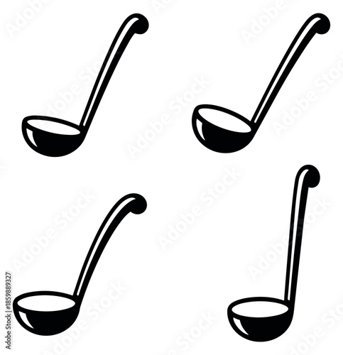 Line art kitchen utensil set featuring a ladle for cooking and serving