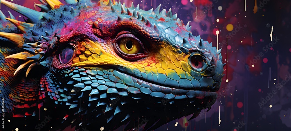 Obraz premium Pointillist grunge design of mummy dragon with abstract dotted pattern,generative AI