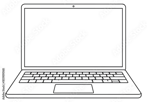 Line art illustration of a laptop depicting a blank screen for technology concepts