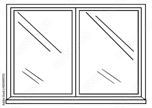 Line art illustration of a double pane window depicting an architectural element for building and home design