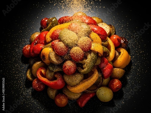 Vibrant fruit salad with powdered sugar