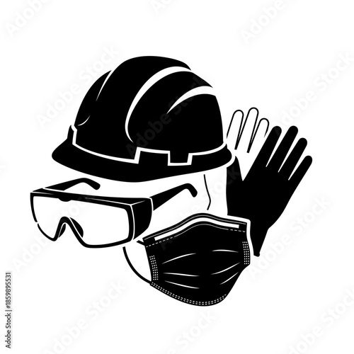 safety equipment protective gear hard hat and gloves.