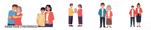 Happy Mother Day Celebration Illustration Showing Son Giving Flowers And Family Love In Flat Vector Style
