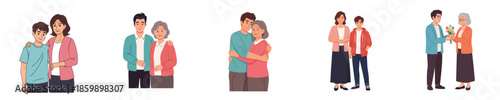 Happy Mother Day Illustration Showing Multigenerational Family Love And Warm Moment In Flat Vector Style