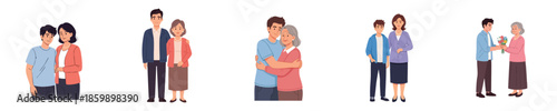 Mother Day Family Moment Illustration Showing Adult Son And Mother Love In Flat Vector Design